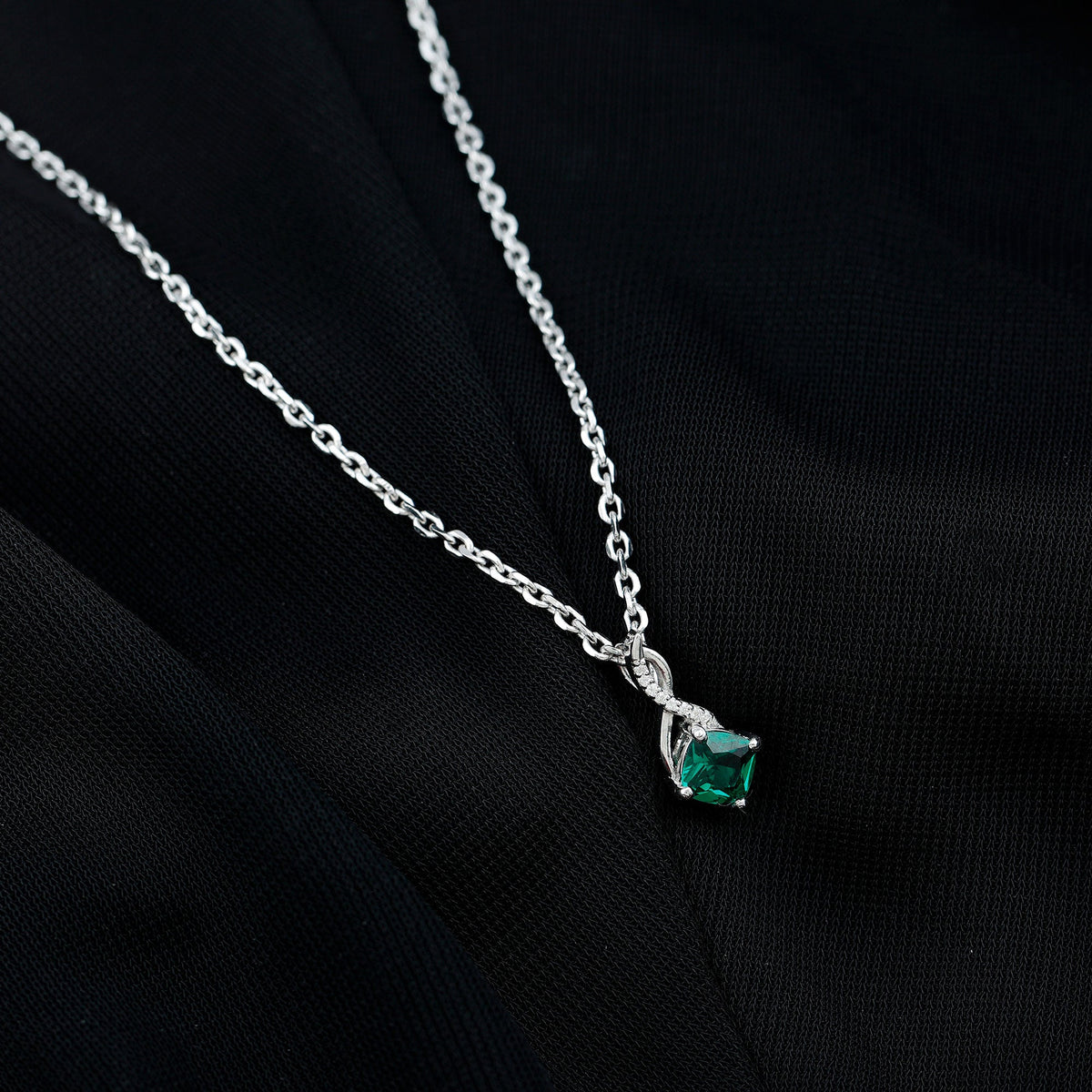0.9 Carat Cushion Cut Lab Created Emerald Infinity Necklace With Silver Chain