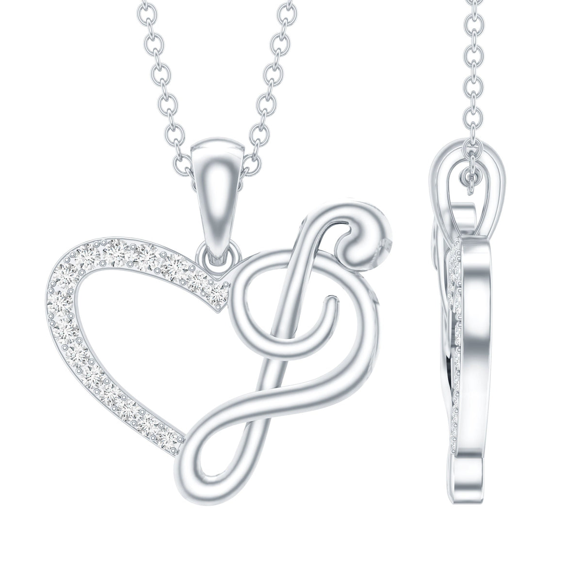Diamond Heart and Music Note Necklace