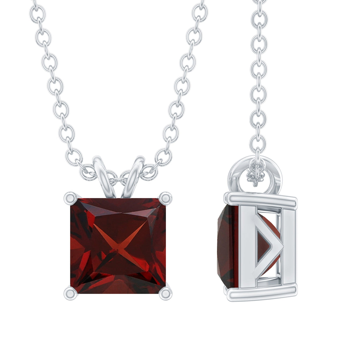 Genuine Princess Cut Garnet Solitaire Locket With Chain