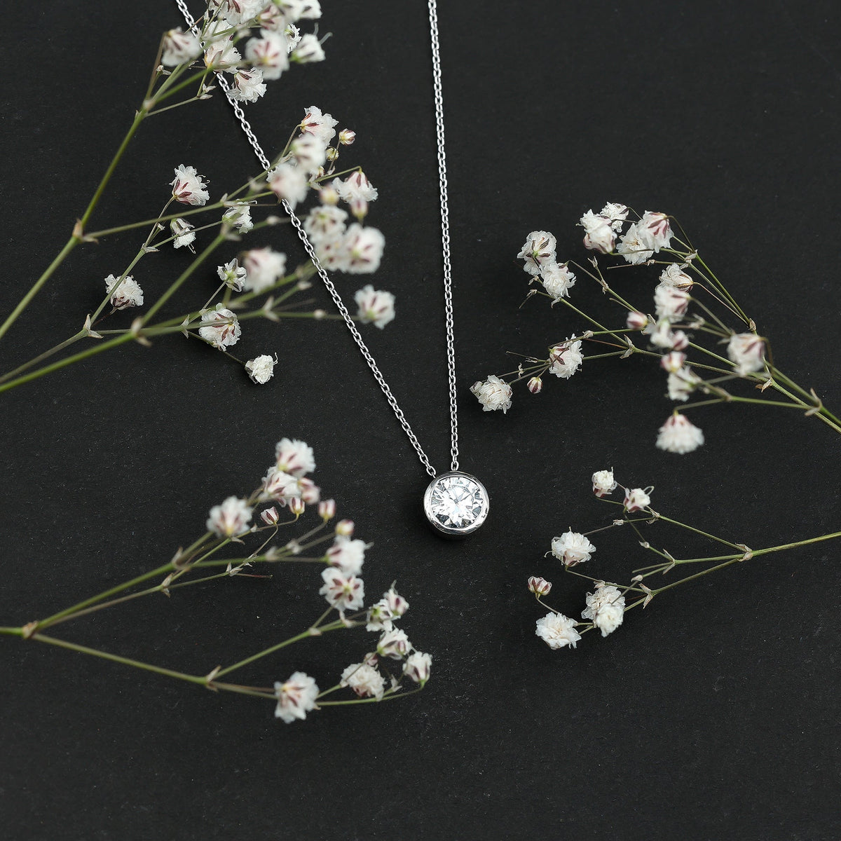 1 Carat Moissanite Solitaire Necklace in Bezel Setting