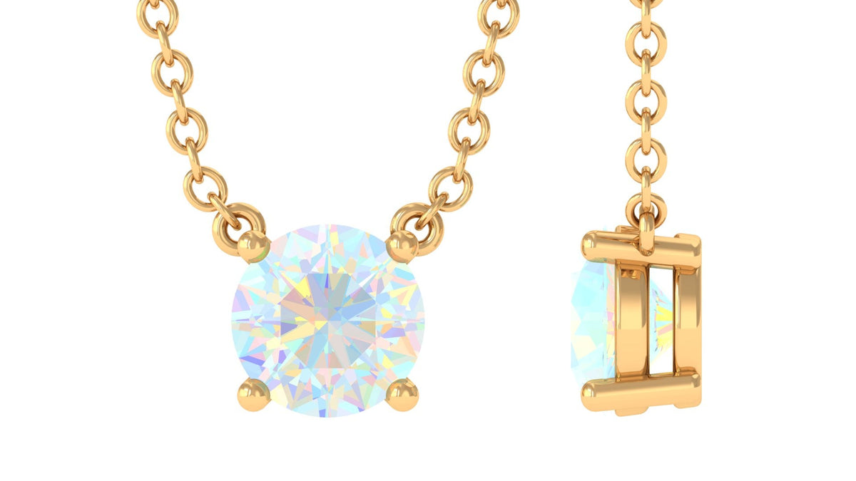 0.5 Carat Round Shape Ethiopian Opal Solitaire Necklace in Prong Setting