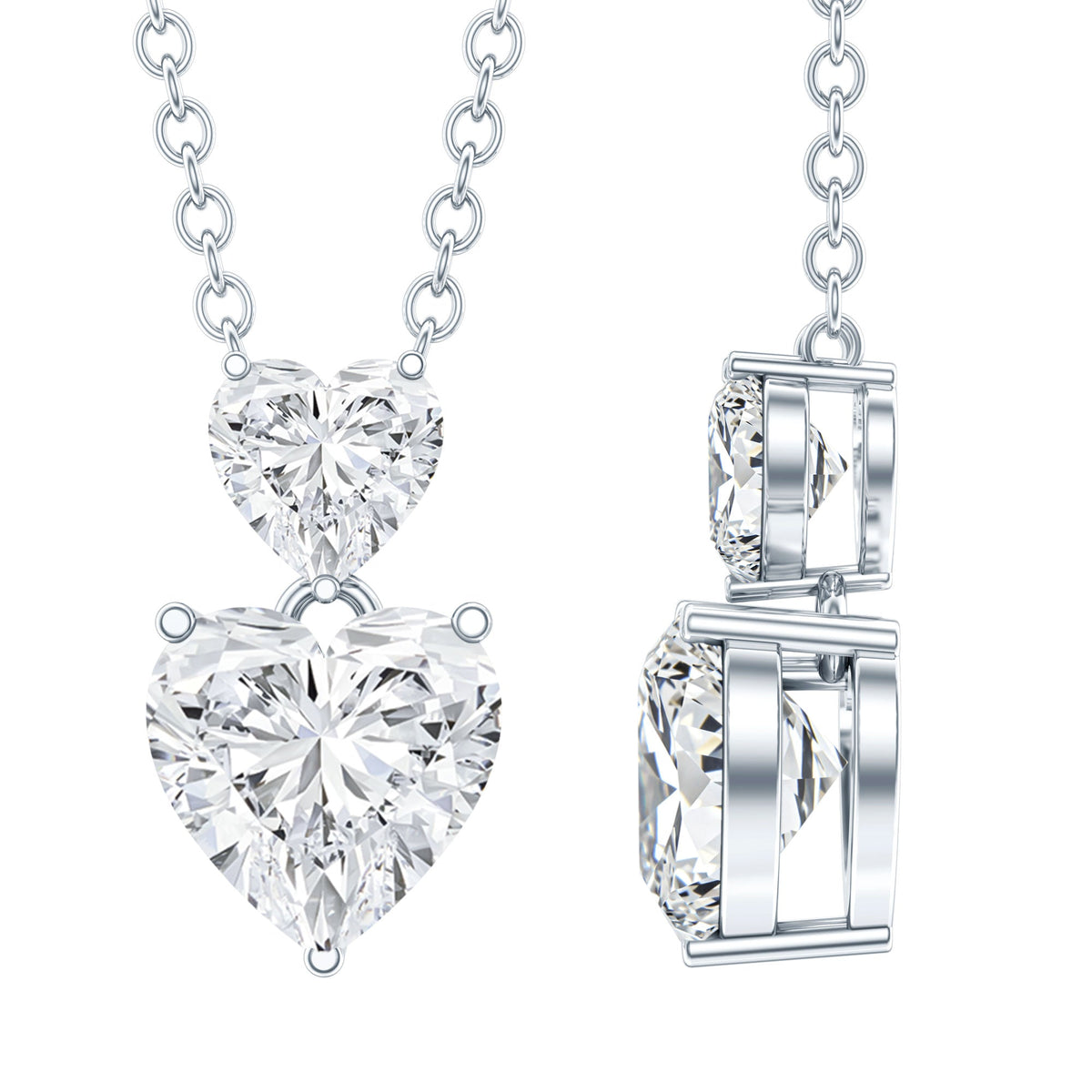 Certified Moissanite Double Heart Necklace in Prong Setting