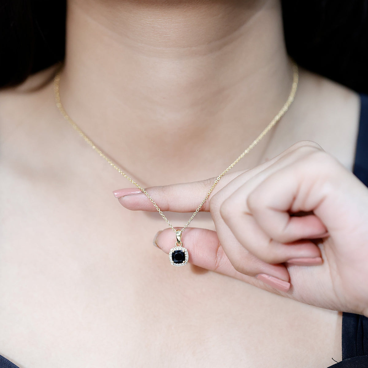 1.8 Carat Lab Grown Black and White Diamond Halo Necklace with Silver Chain