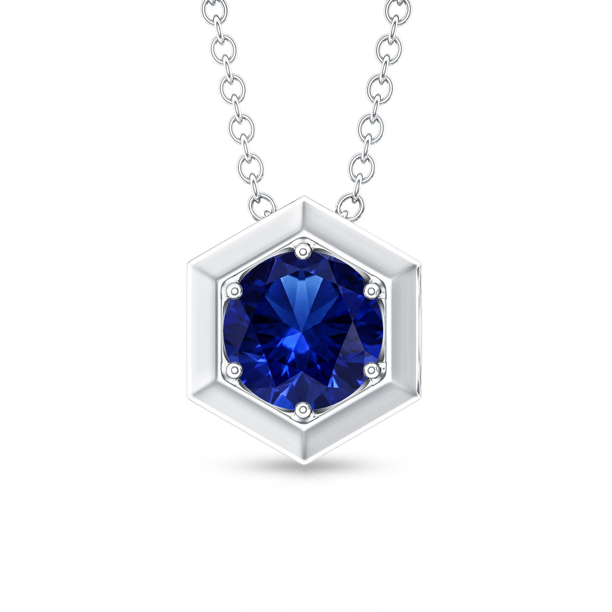 1 Carat Lab Grown Blue Sapphire Hexagon Necklace for Women