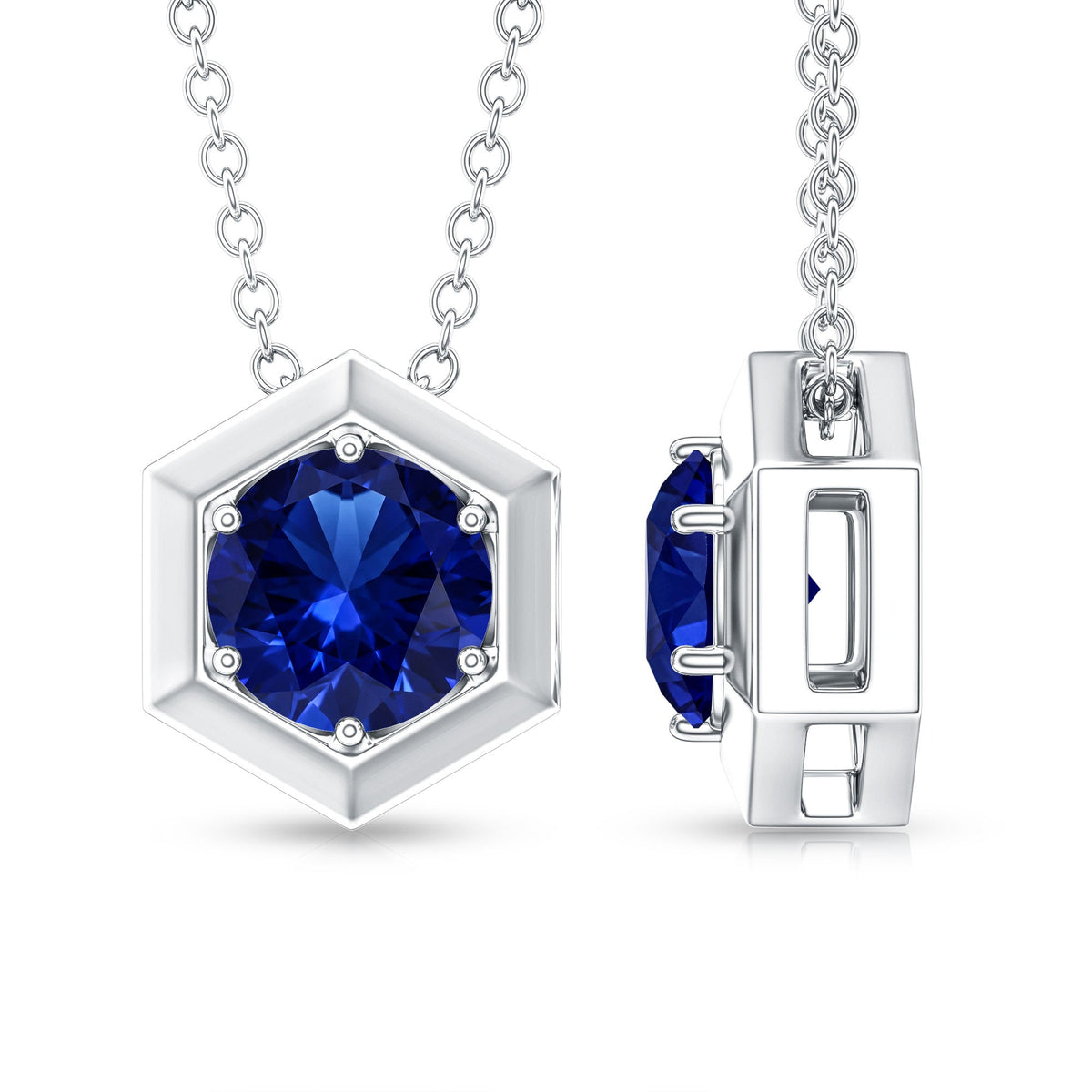 1 Carat Lab Grown Blue Sapphire Hexagon Necklace for Women