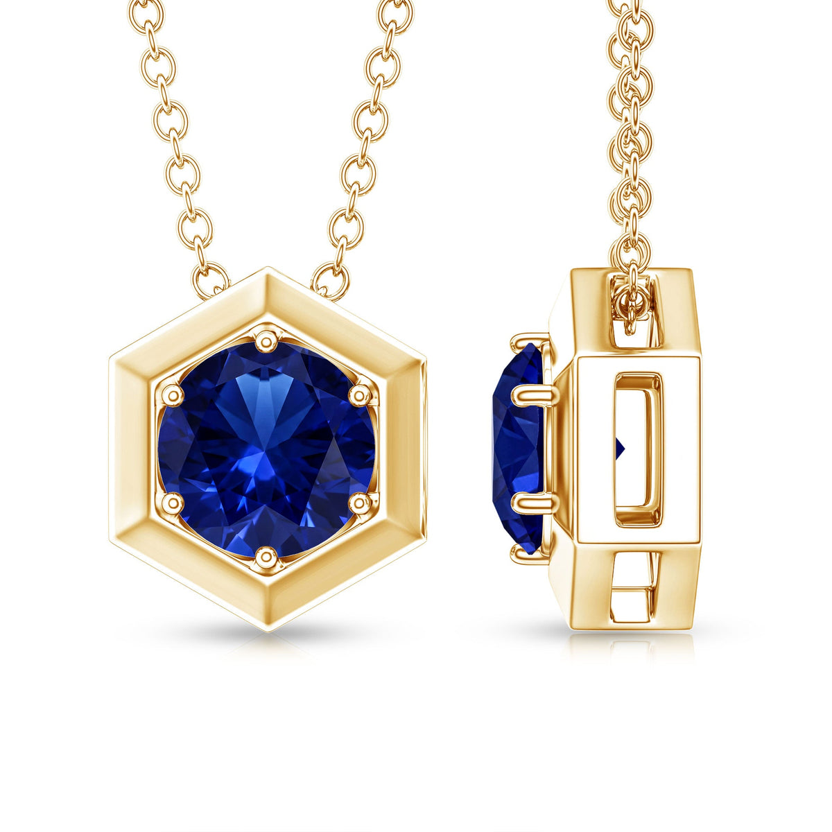 1 Carat Lab Grown Blue Sapphire Hexagon Necklace for Women