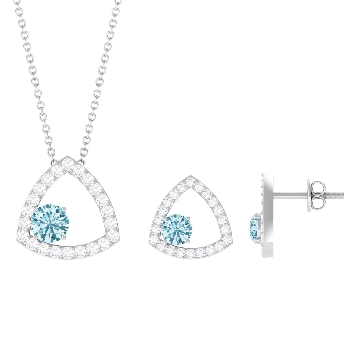Certified Aquamarine and Moissanite Bridal Jewelry Set