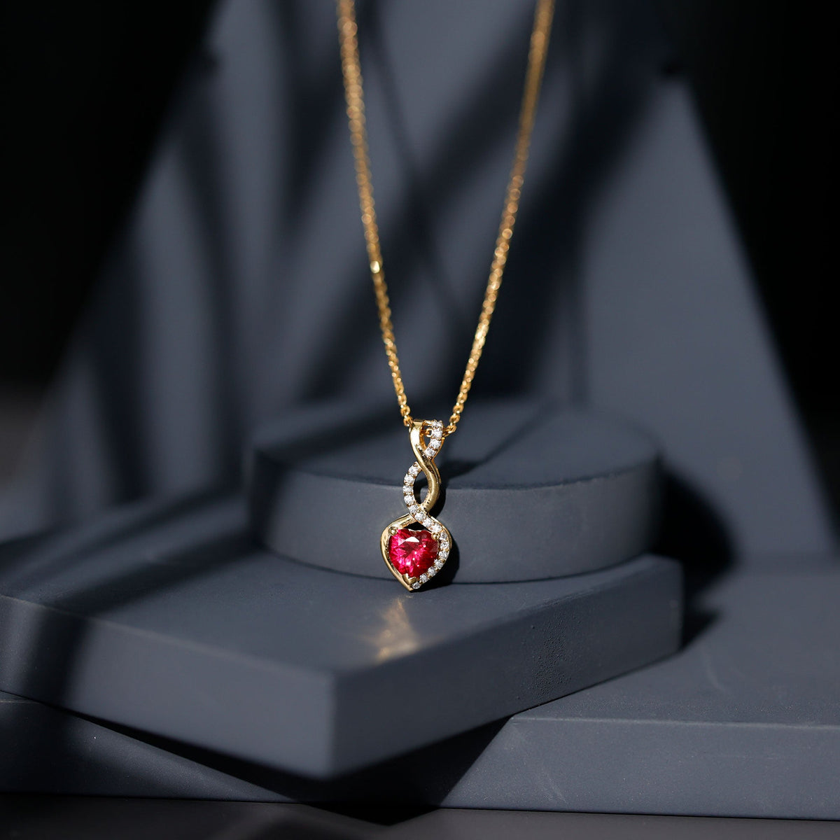 1 Carat Lab Grown Ruby Heart and Infinity Necklace with Silver Chain