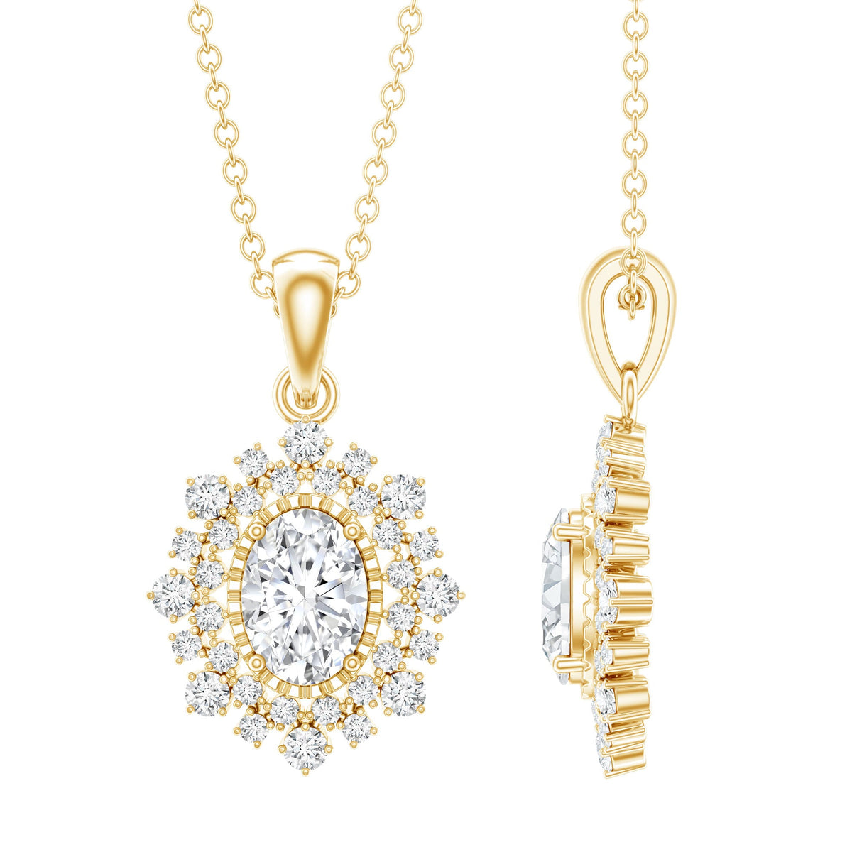 Vintage Style Oval Moissanite Bridal Necklace With Chain
