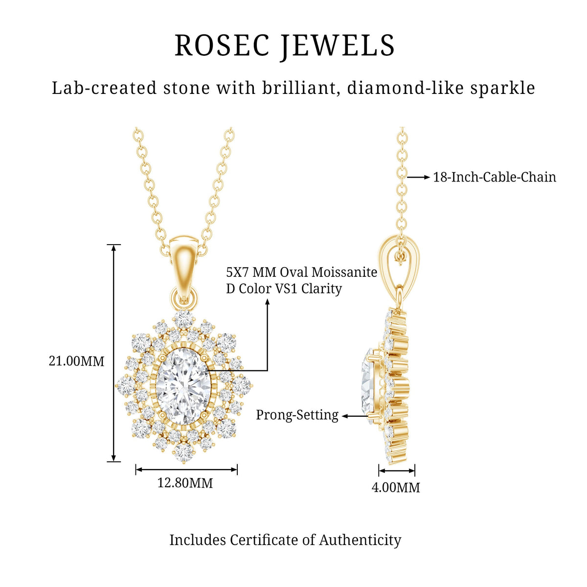 Vintage Style Oval Moissanite Bridal Necklace With Chain