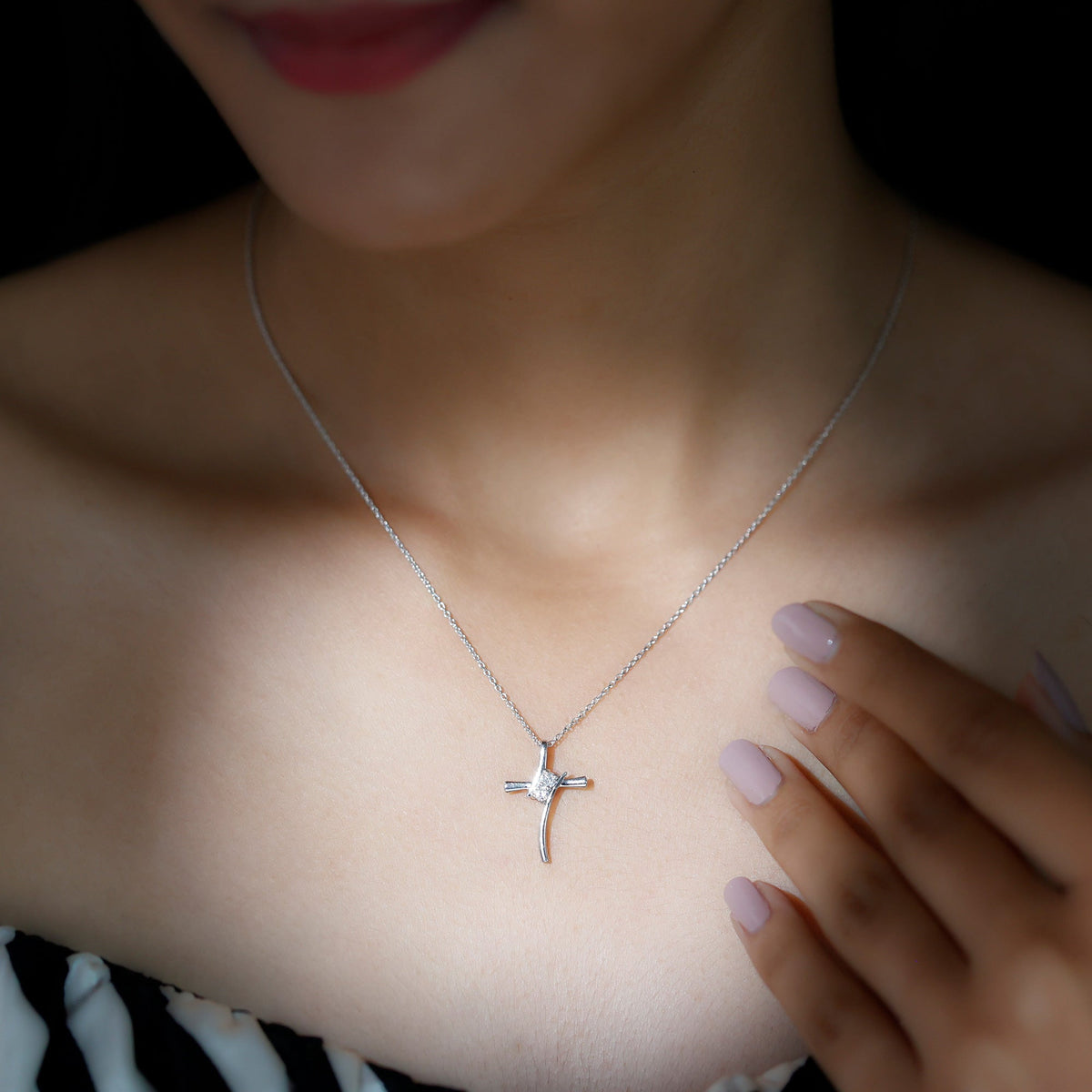 0.14 CT Lab Grown Diamond Cross Necklace (Hidden Bail)