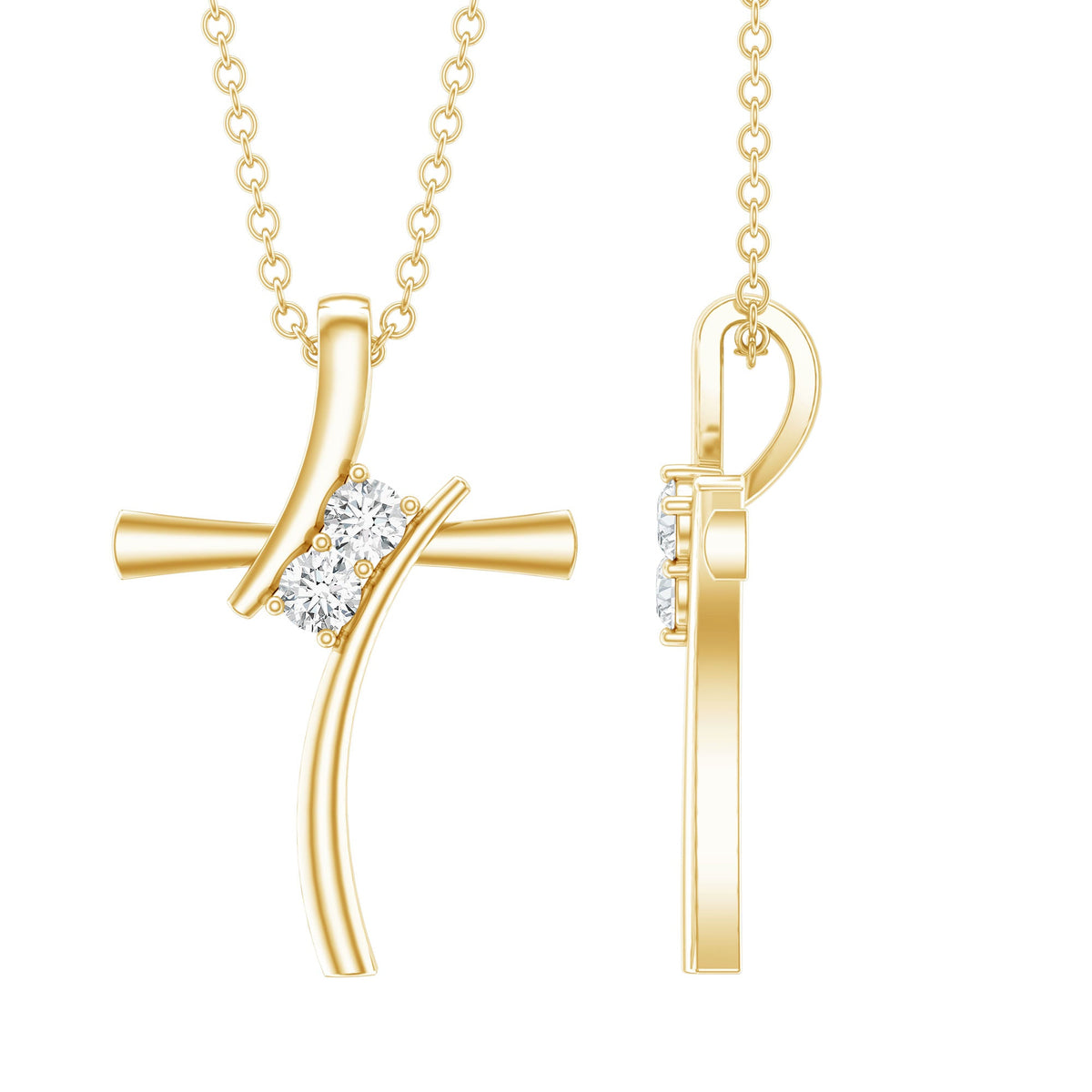 0.14 CT Lab Grown Diamond Cross Necklace (Hidden Bail)