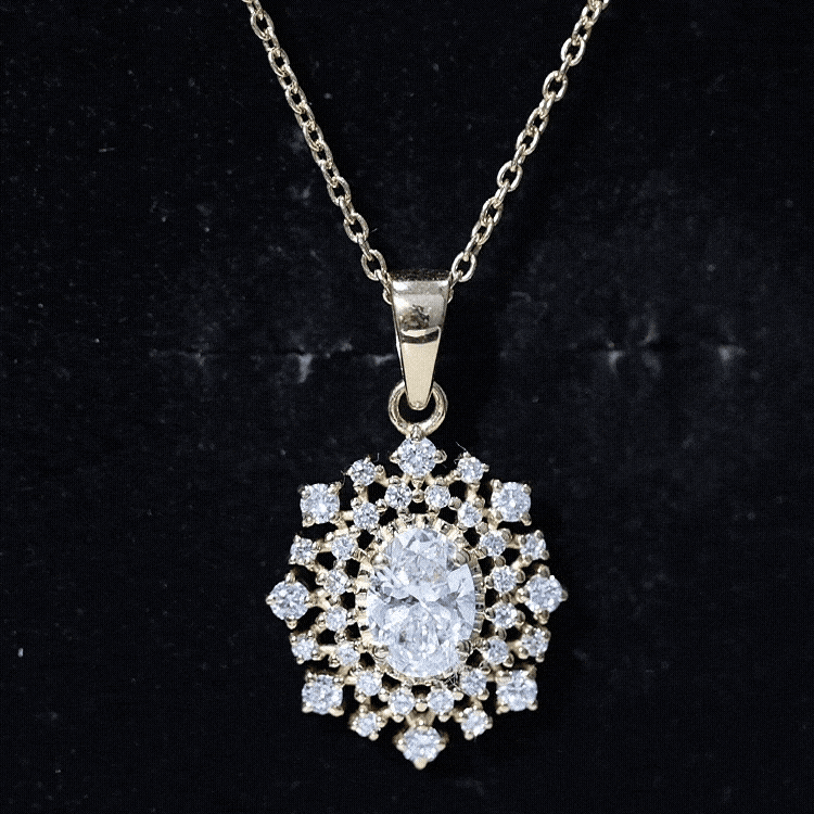 0.7 Carat Oval Lab Diamond Double Halo Bridal Pendant