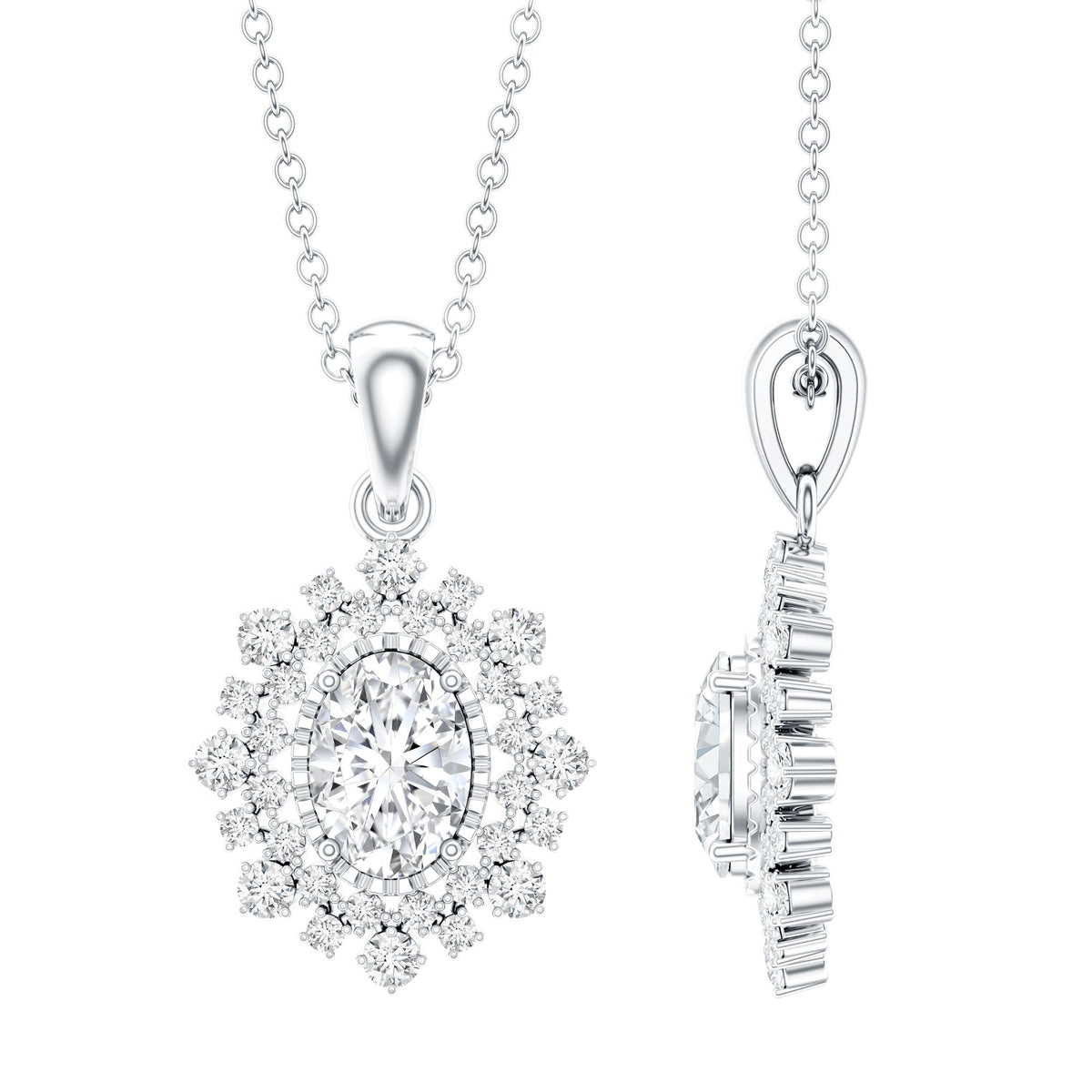 0.7 Carat Oval Lab Diamond Double Halo Bridal Pendant