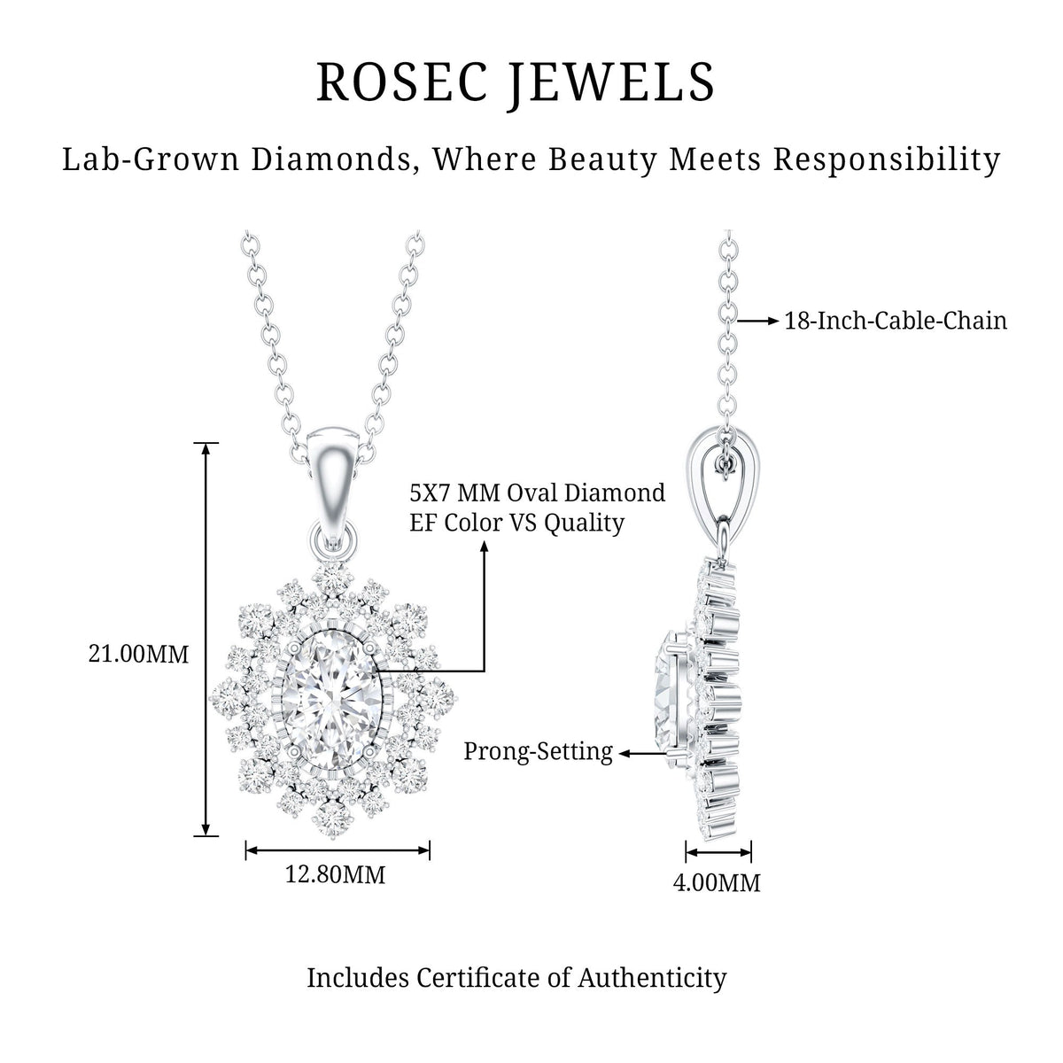 0.7 Carat Oval Lab Diamond Double Halo Bridal Pendant
