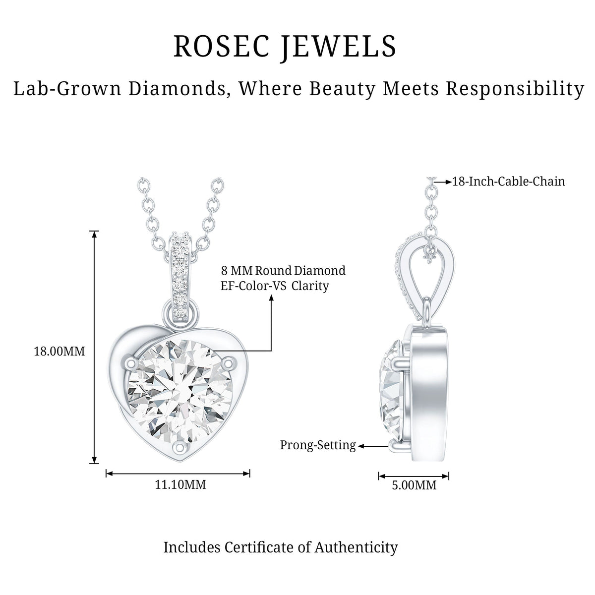 2 Carat Lab Grown Diamond Solitaire Heart Locket for Women