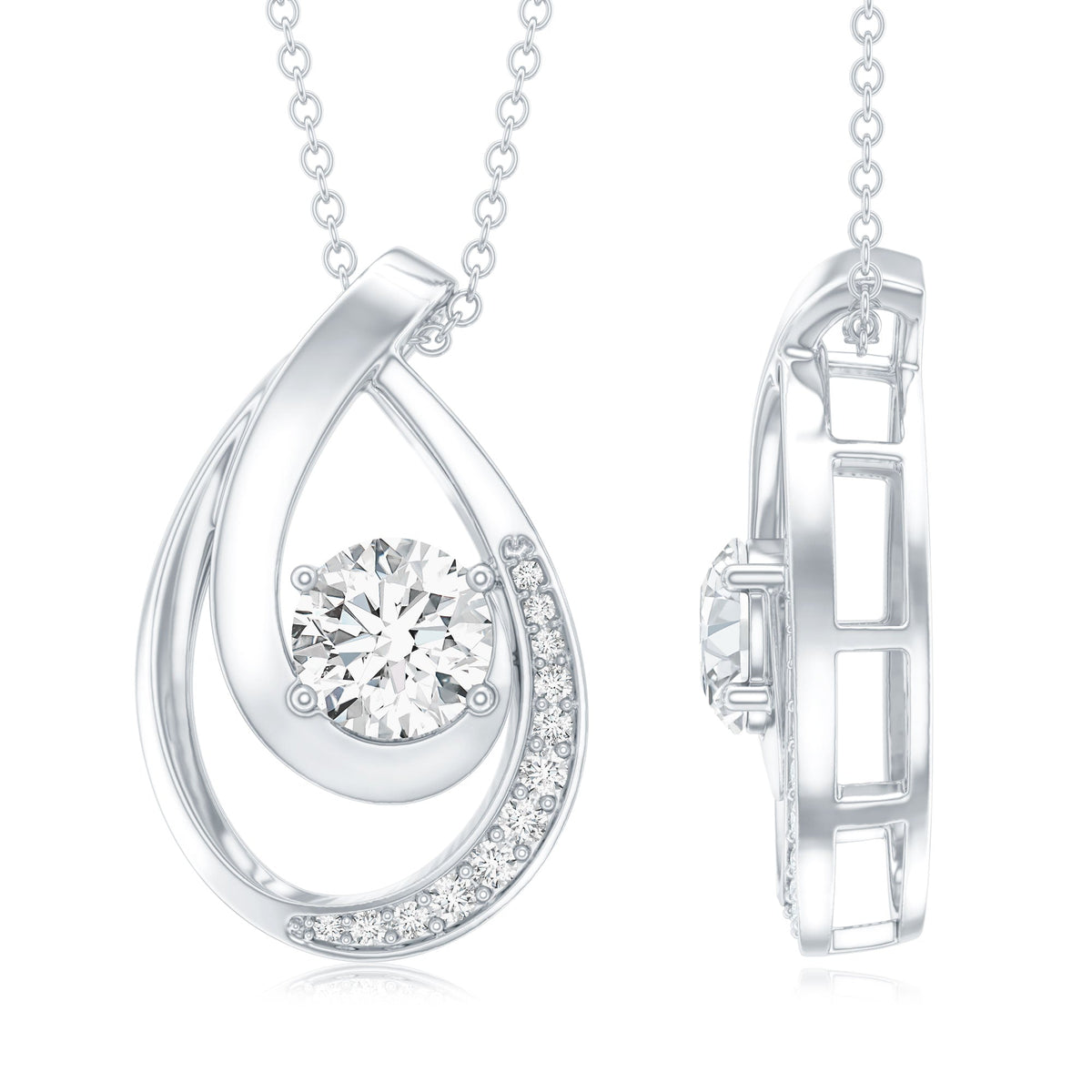 0.9 Carat Round Lab Grown Diamond Teardrop Necklace for Women