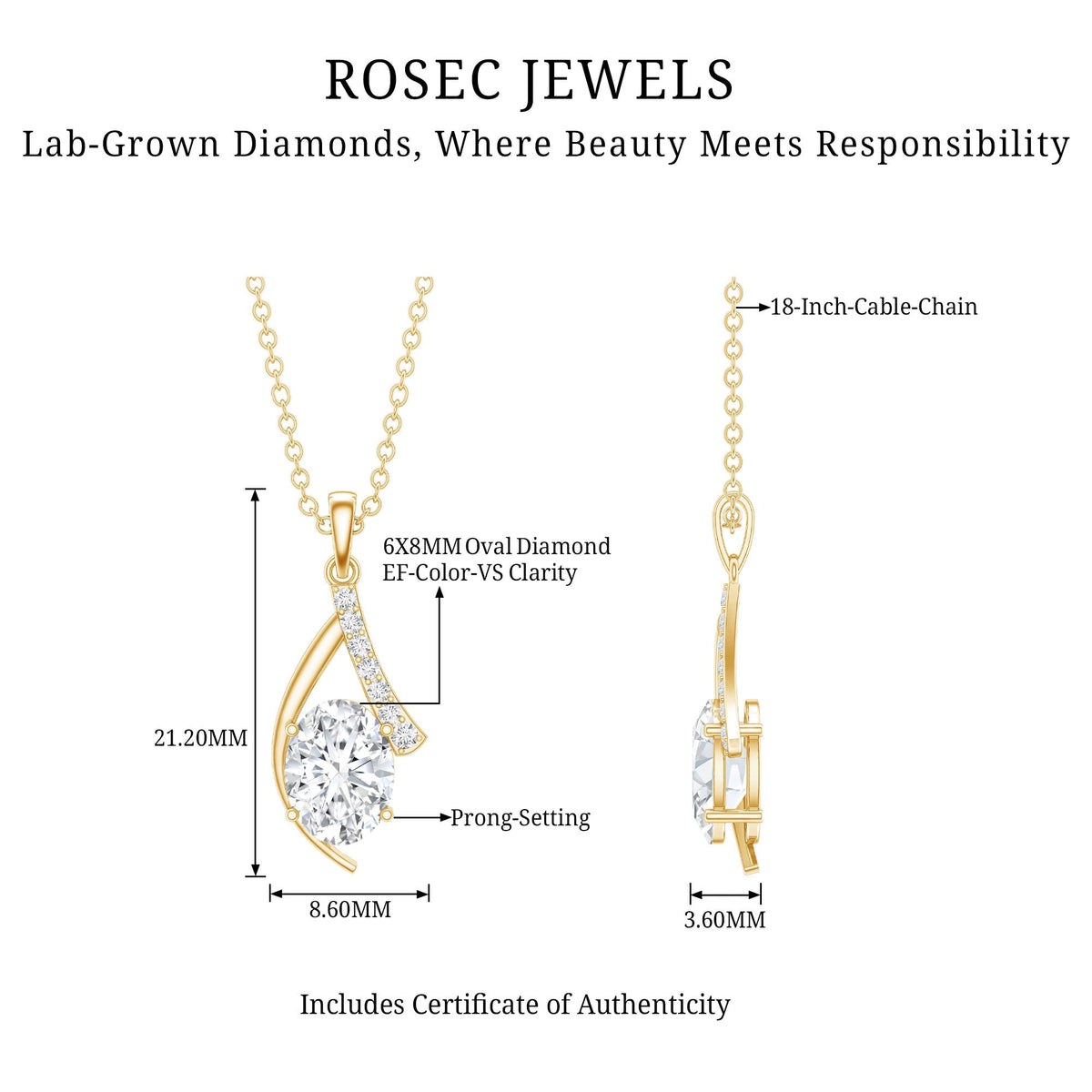 1.2 Carat Oval Lab Grown Diamond Solitaire Necklace