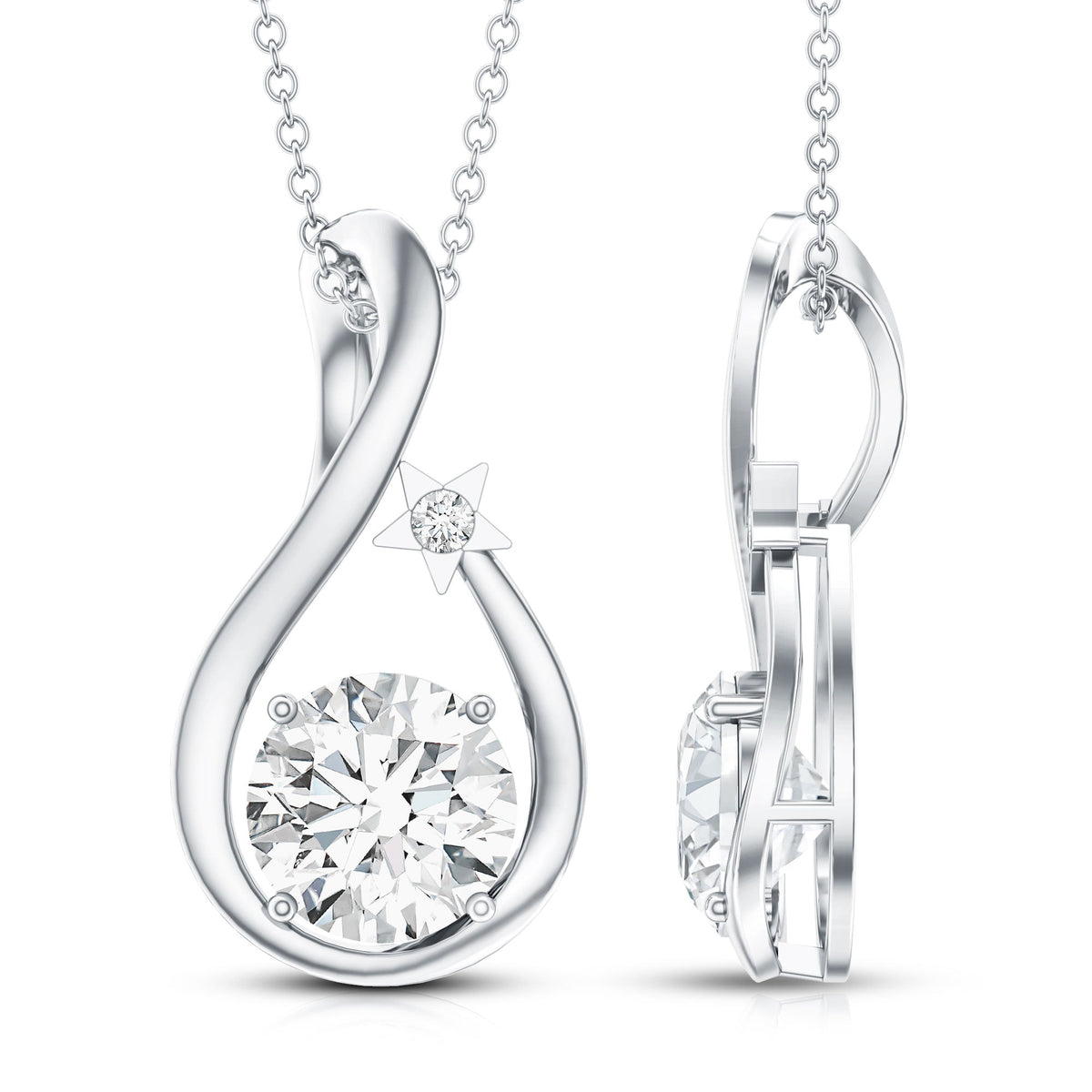 2 Carat Round Solitaire Lab Grown Diamond Teardrop Necklace