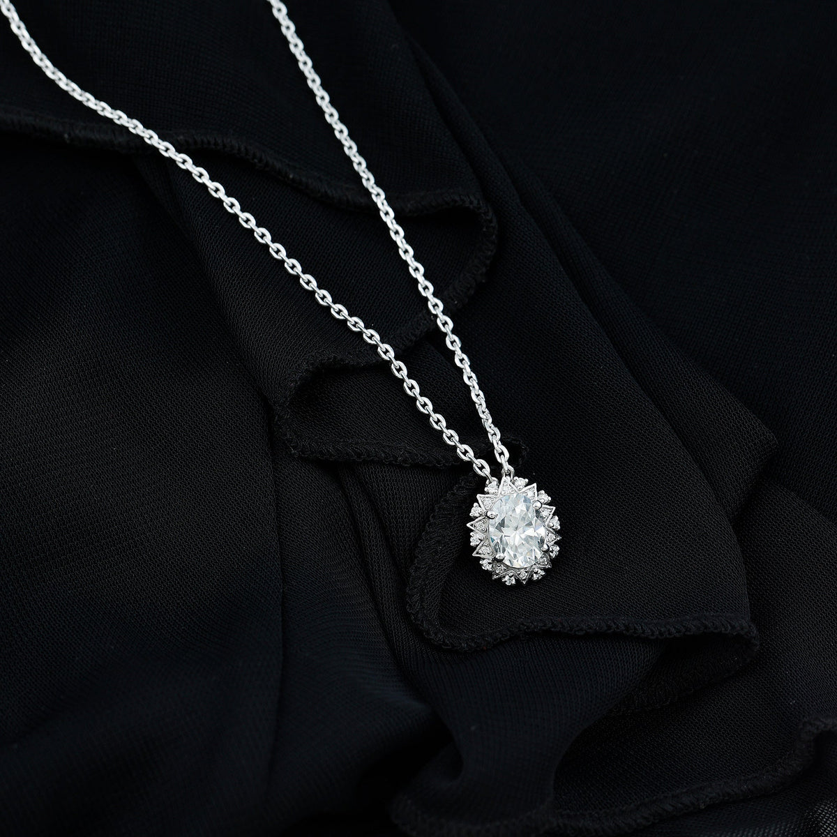 2 Carat Oval Moissanite Cocktail Necklace in 14K White Gold Plated Silver