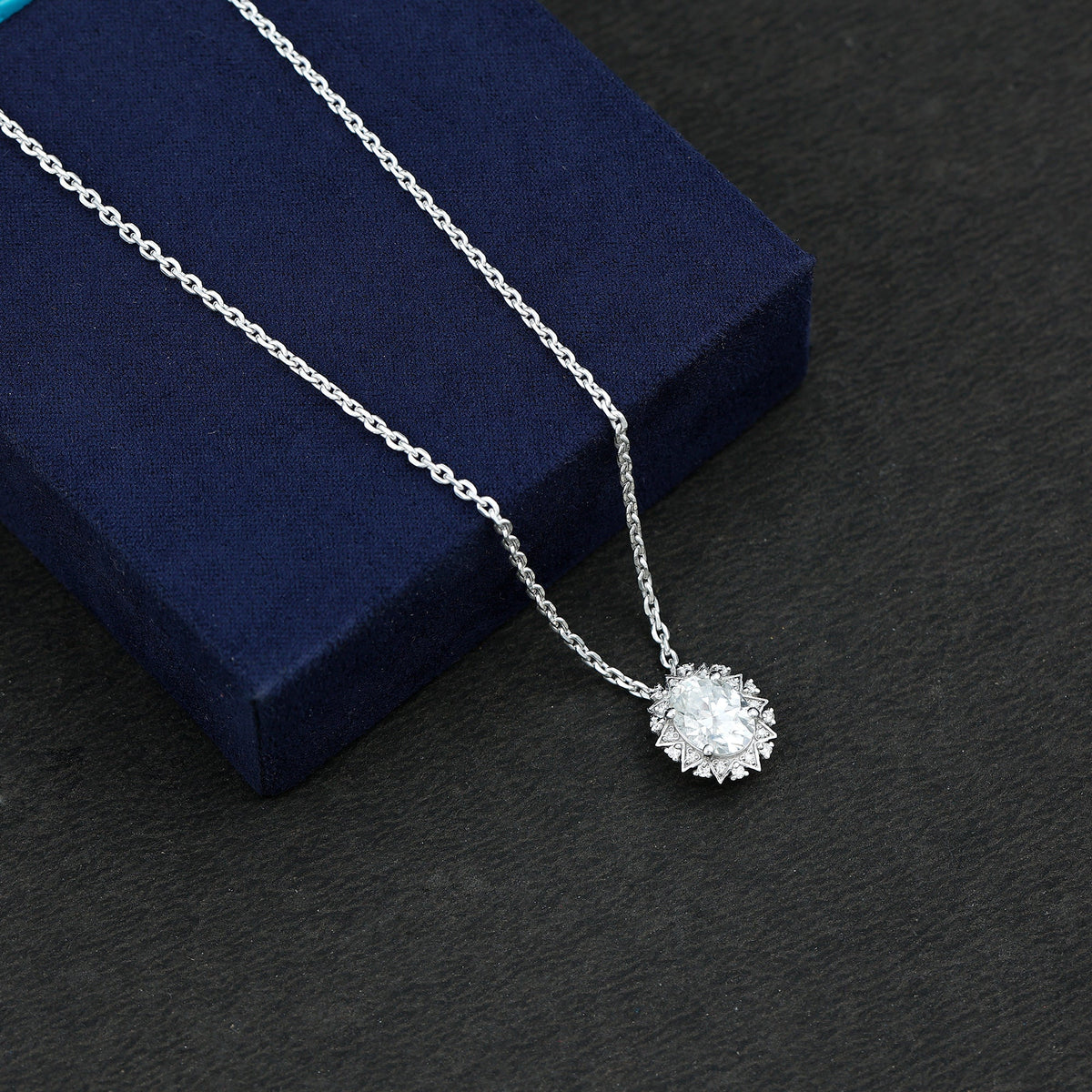2 Carat Oval Moissanite Cocktail Necklace in 14K White Gold Plated Silver