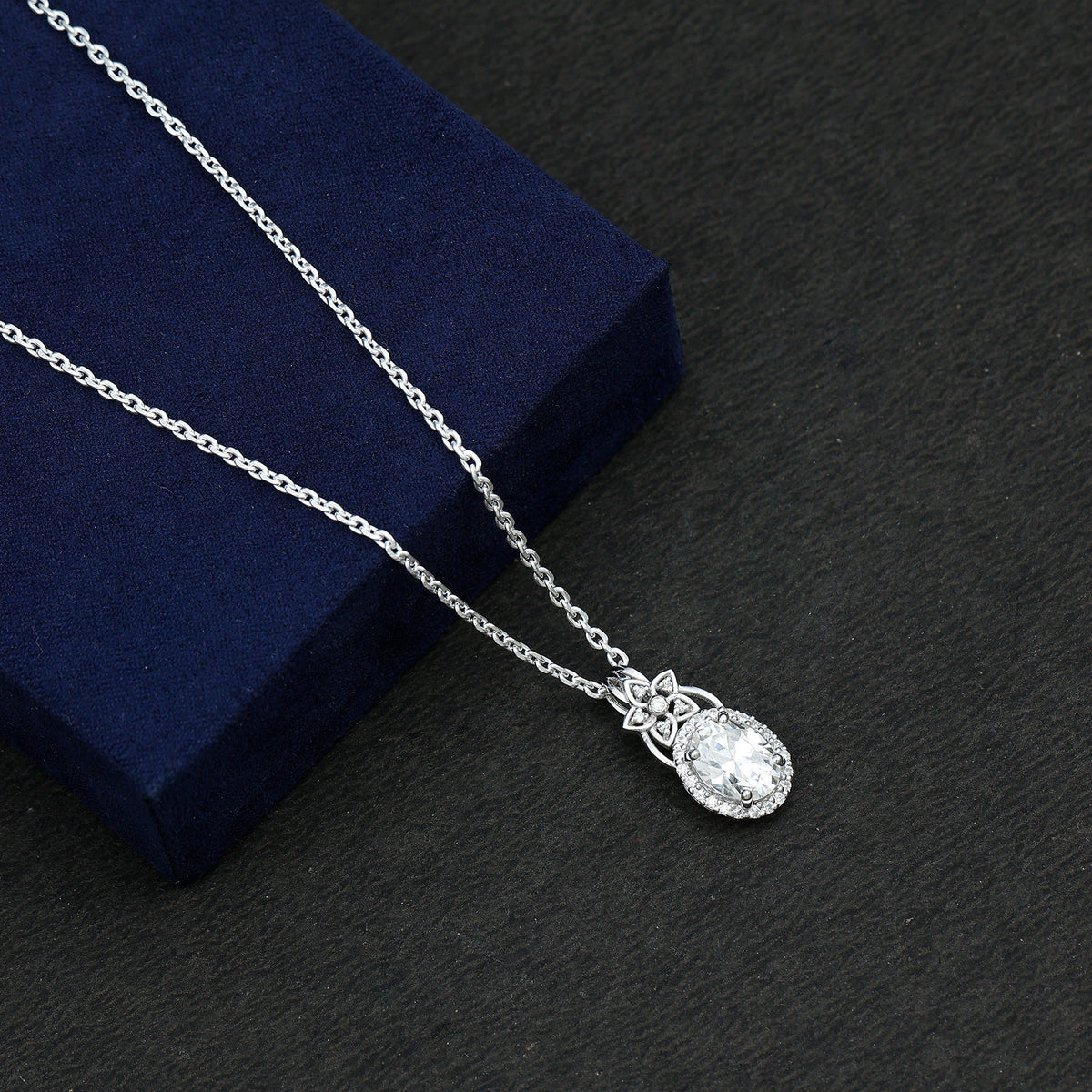 2 Carat Vintage Inspired Moissanite Halo Necklace in 14k Gold Plated Silver