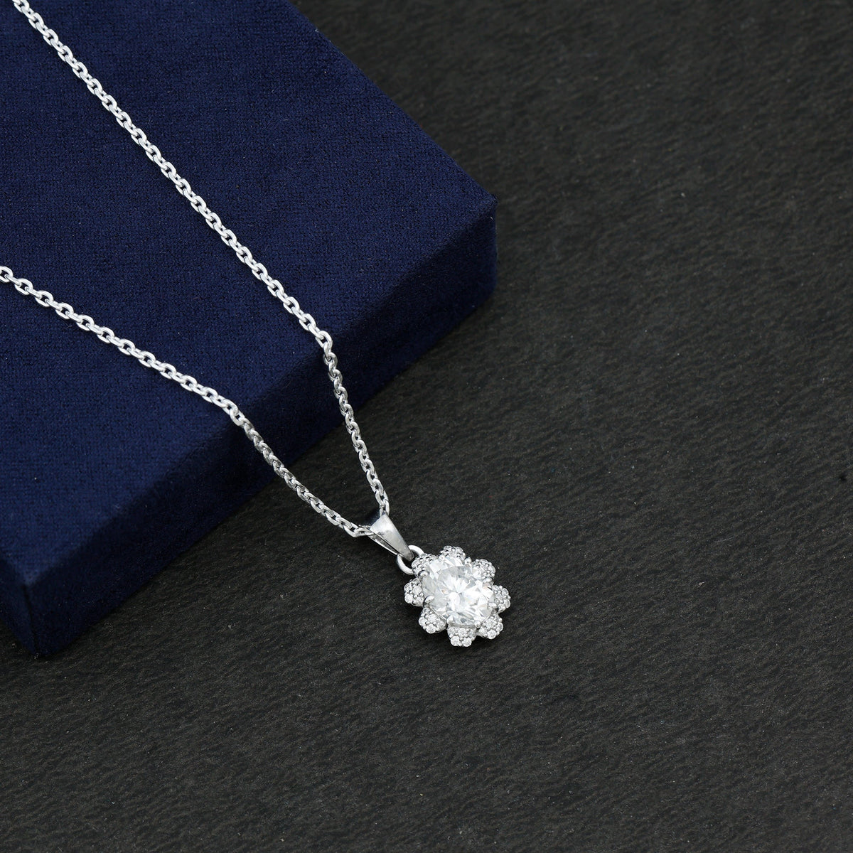 2 Carat Flower Inspired Moissanite Oval Necklace with Silver Chain