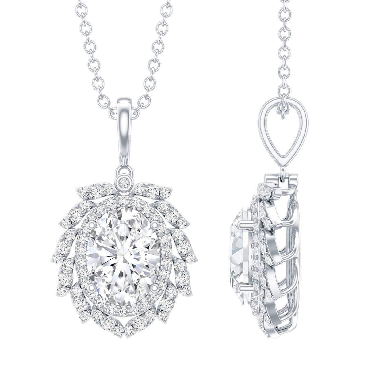 1.29 Carat Oval Shaped Moissanite Wedding Necklace With Silver Chain