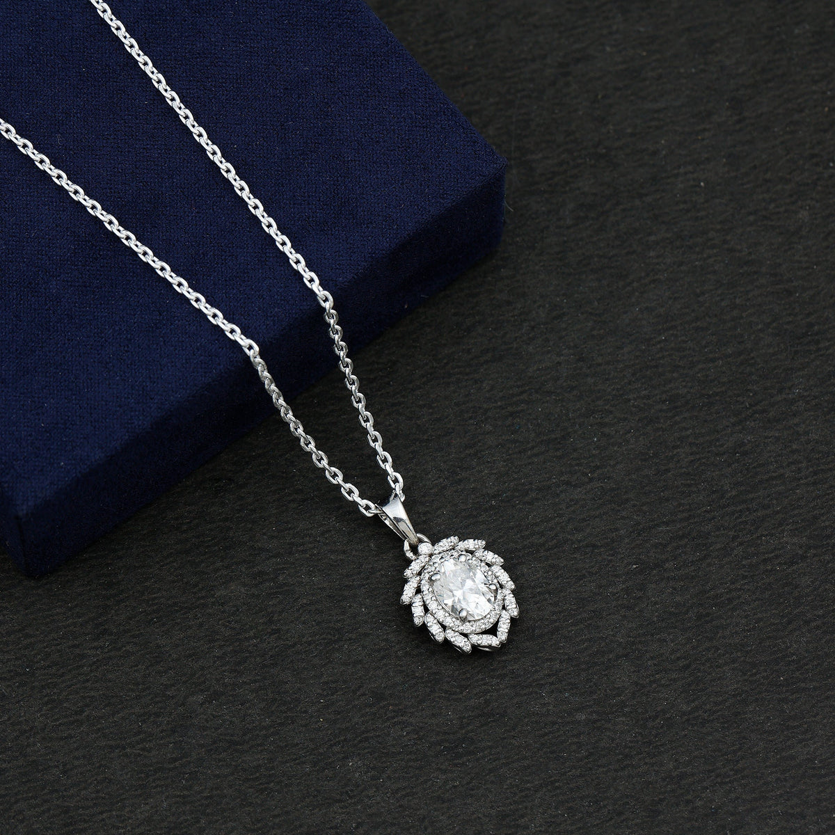 1.29 Carat Oval Shaped Moissanite Wedding Necklace With Silver Chain