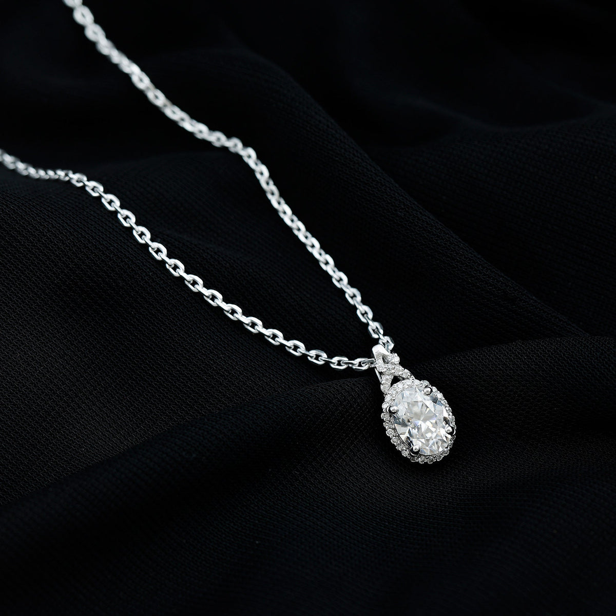 1 Carat Certified Moissanite Oval Pendant with Halo