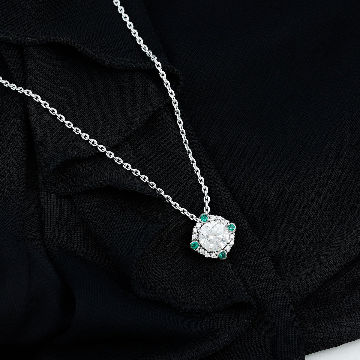 2 Carat Moissanite Vintage Inspired Necklace with Lab Emerald