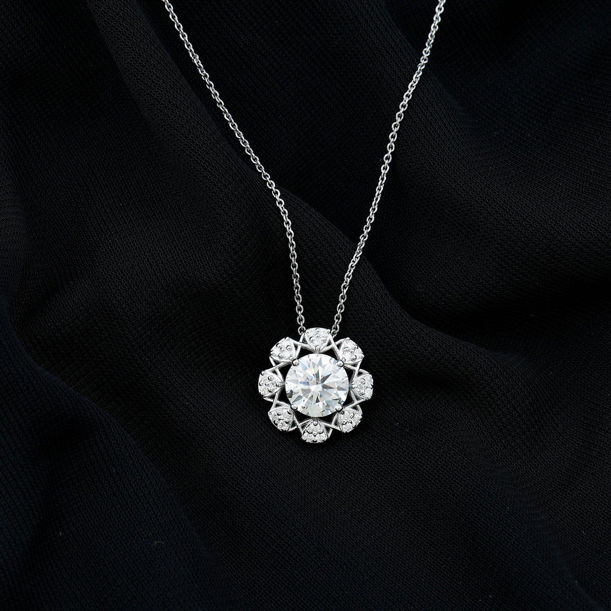 2 Carat Brilliant Cut Moissanite Bridal Necklace With Silver Chain