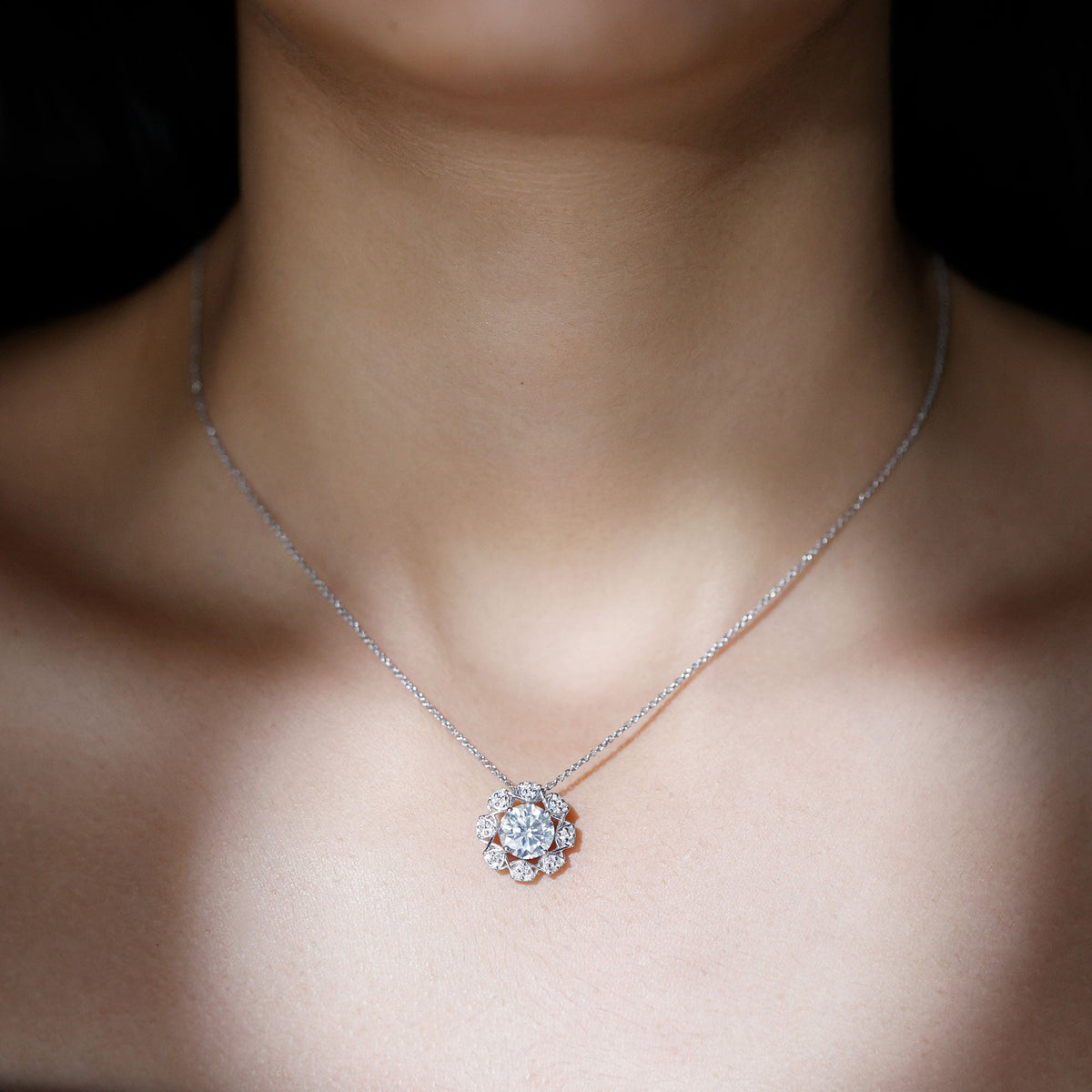 2 Carat Brilliant Cut Moissanite Bridal Necklace With Silver Chain