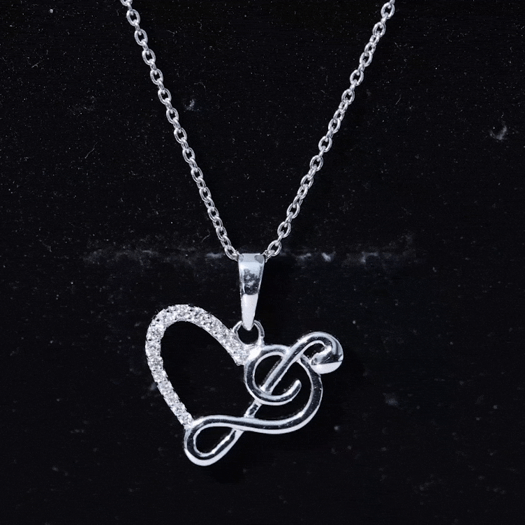 Diamond Heart and Music Note Necklace