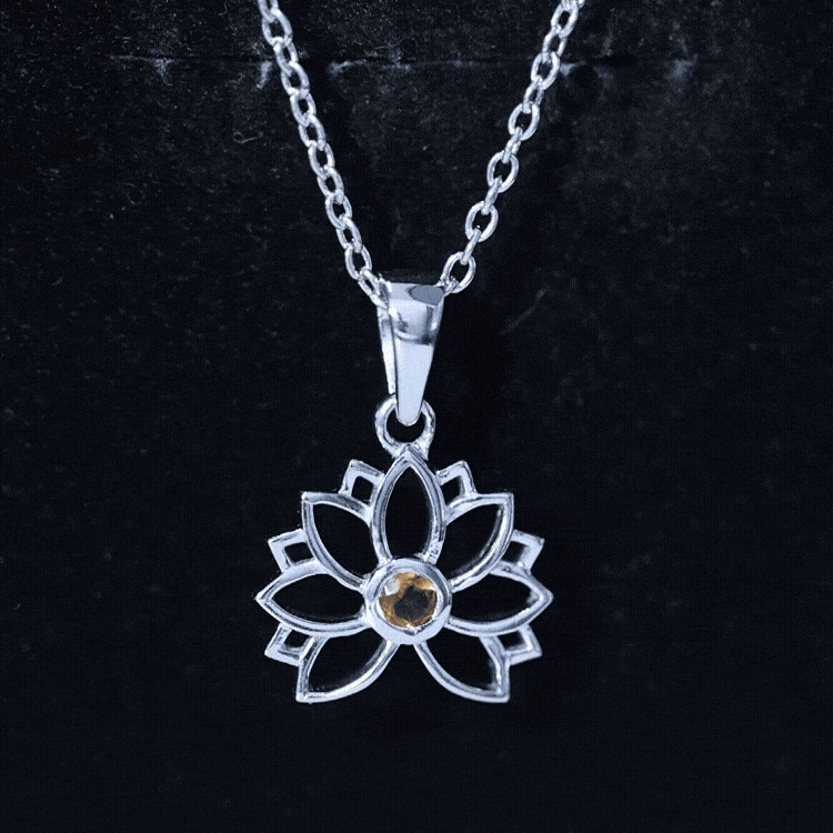 Bezel Set Citrine Lotus Flower Necklace With Chain