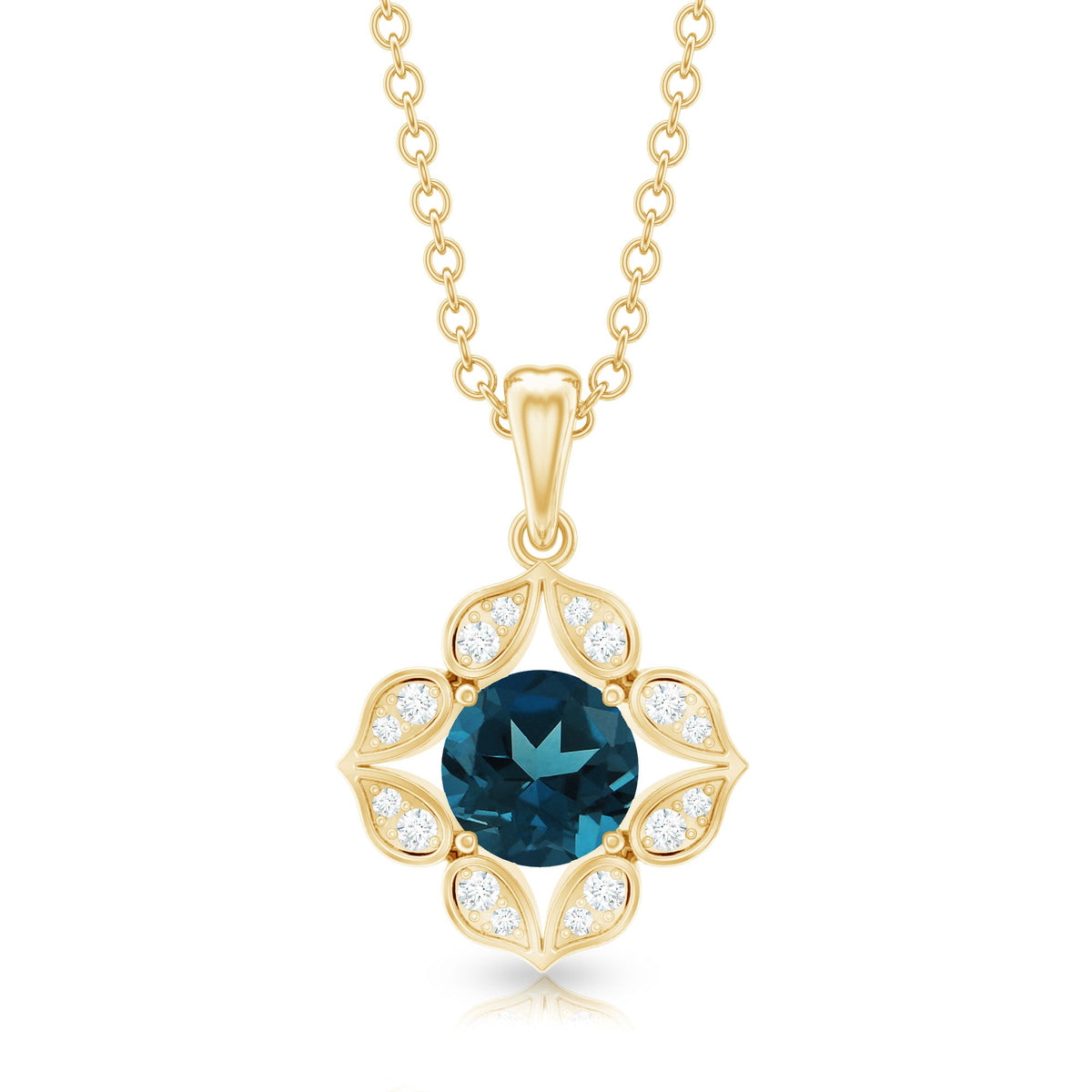 Antique Style London Blue Topaz and Diamond Flower Pendant