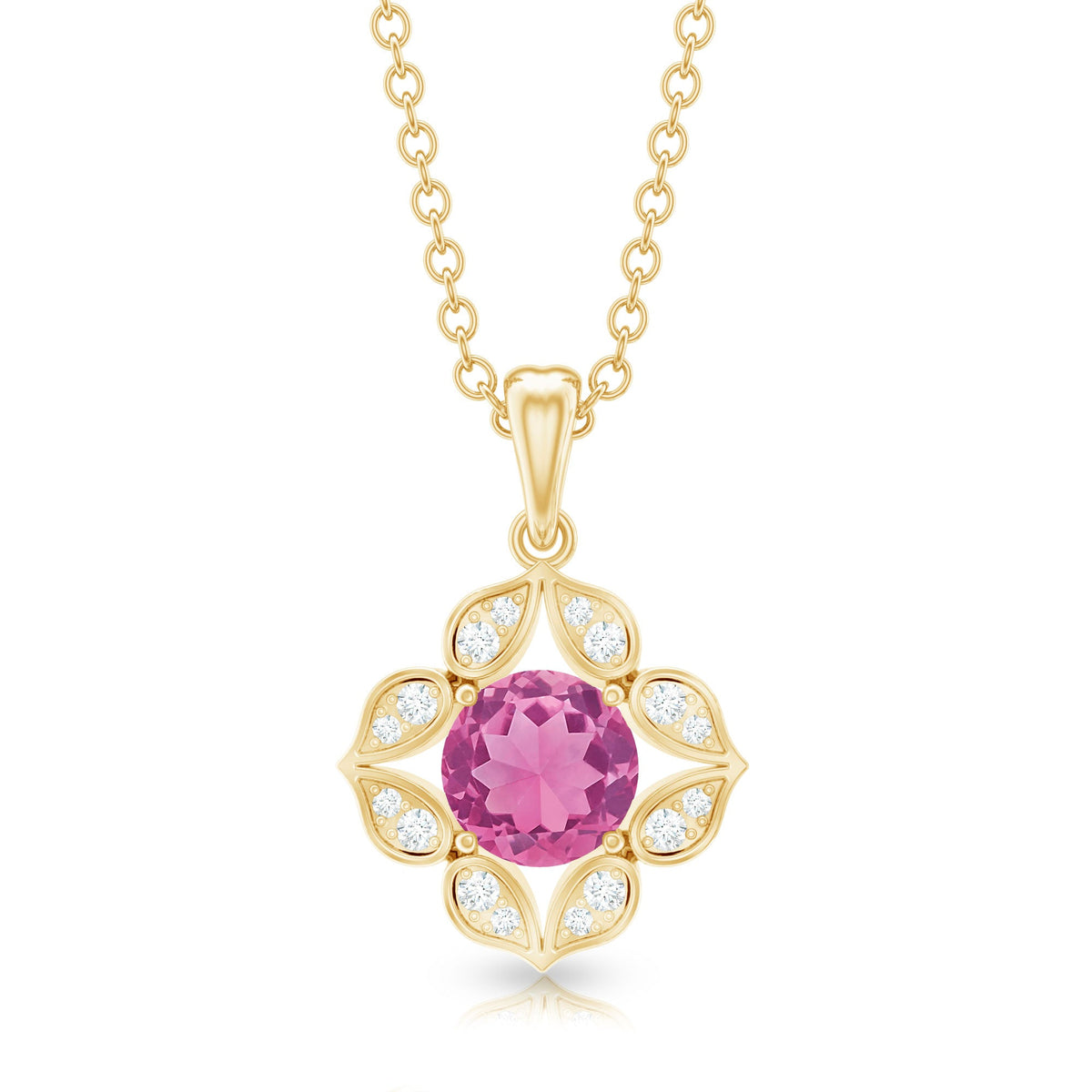 Antique Style Natural Pink Tourmaline Flower Pendant with Diamond