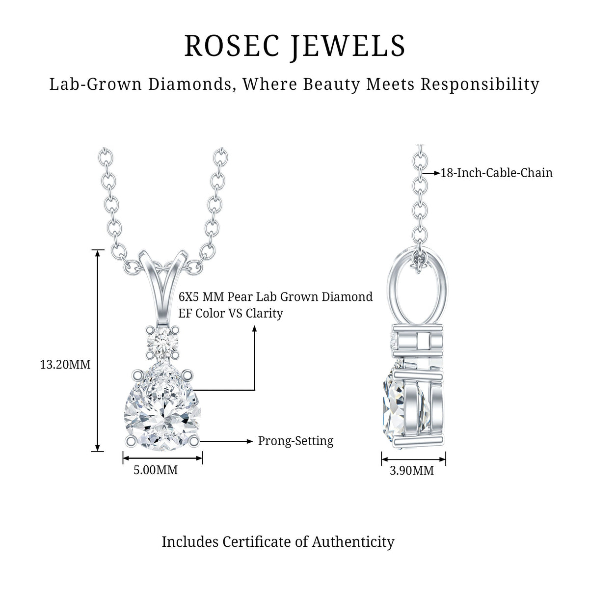 0.3 Carat Lab Grown Diamond Teardrop Pendant Necklace