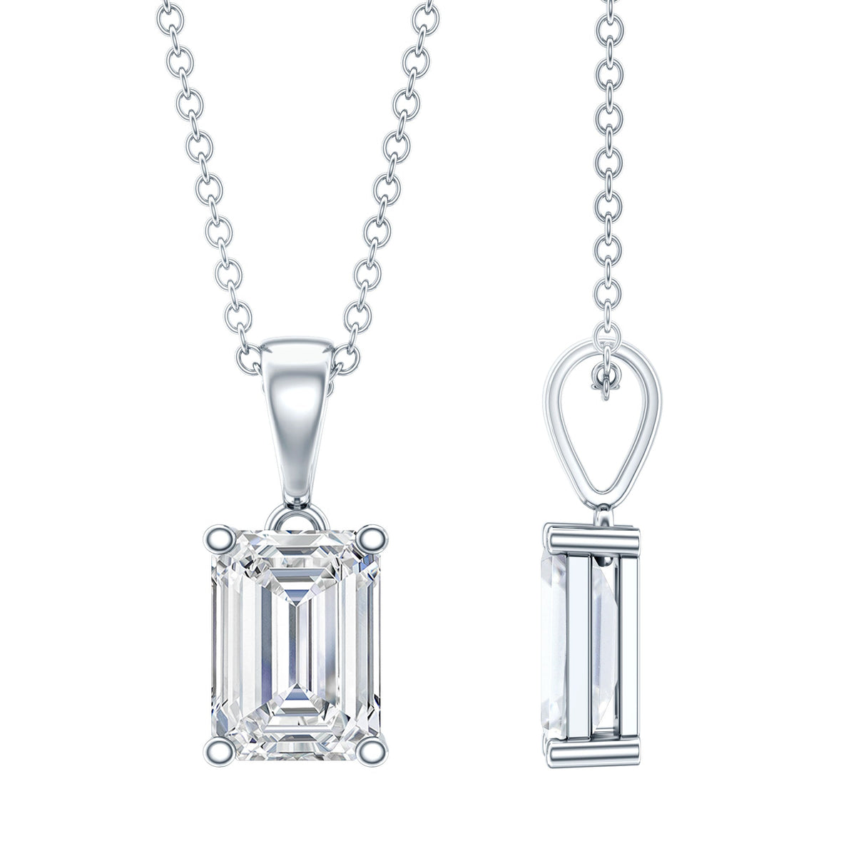 6X8mm Emerald Cut Cubic Zirconia Solitaire Necklace With Silver Chain