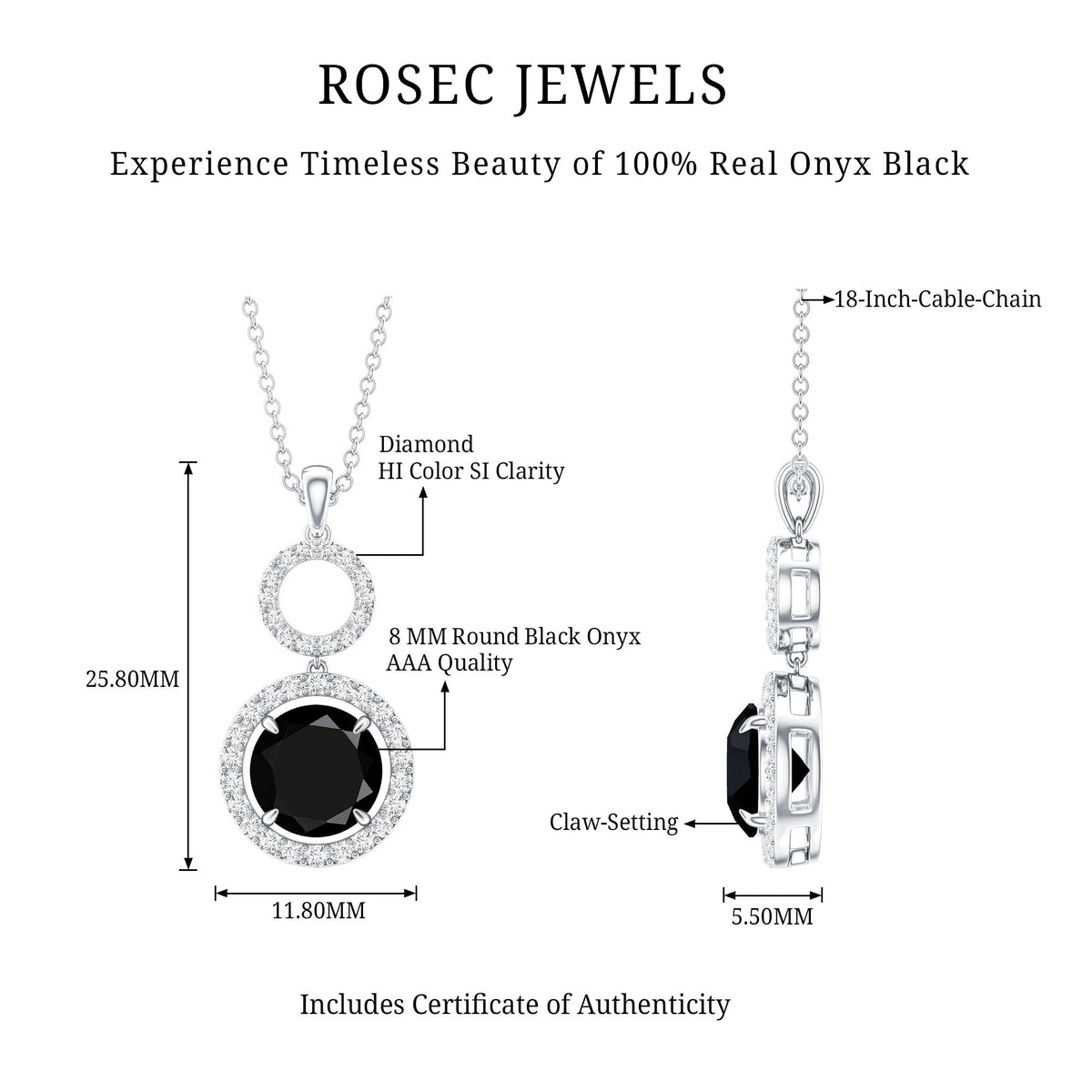 Classic 2 Carat Black Onyx Diamond Drop Necklace
