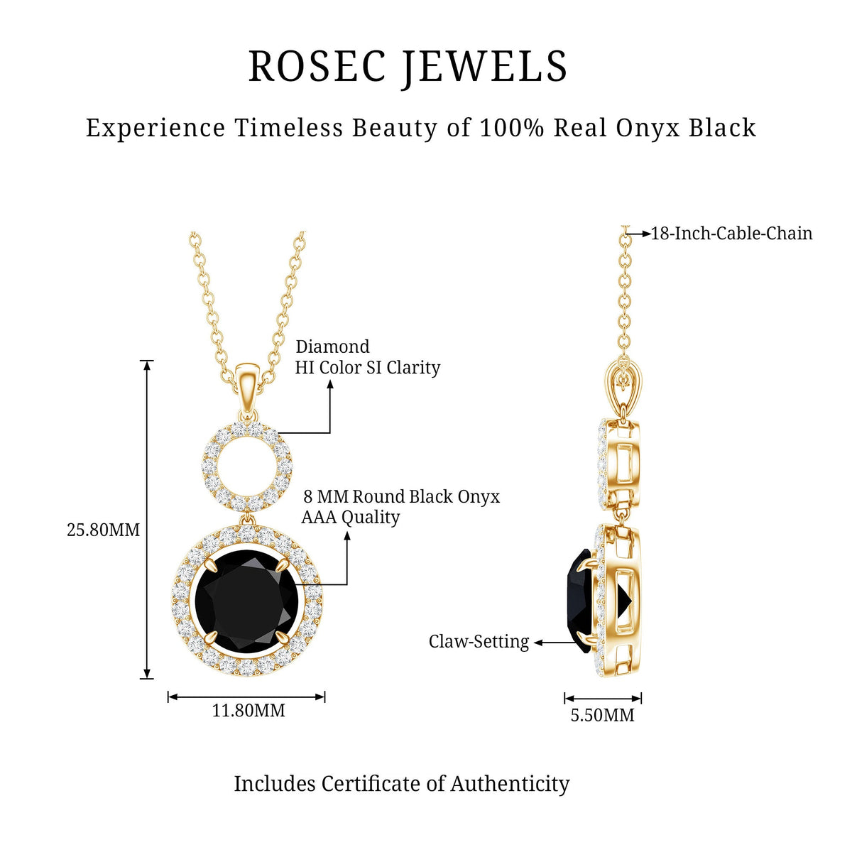 Classic 2 Carat Black Onyx Diamond Drop Necklace
