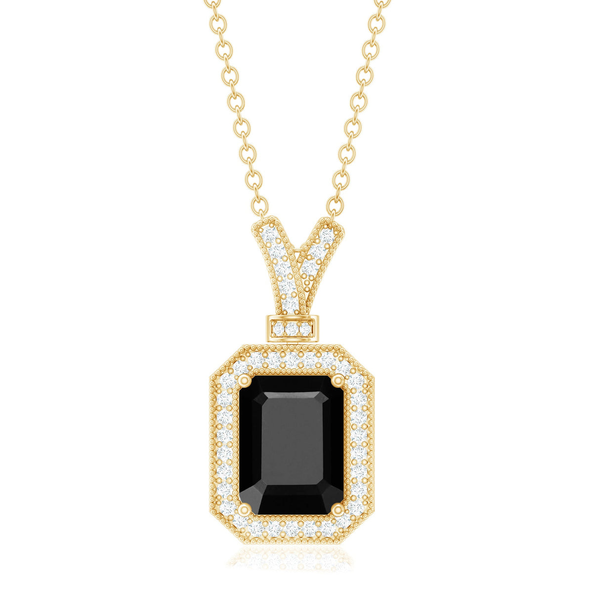 1.68 Carat Emerald Cut Lab Grown Black and White Diamond Vintage Necklace