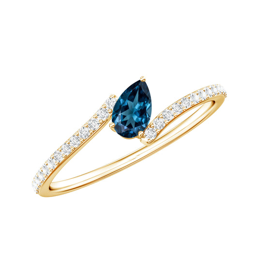Pear Shaped London Blue Topaz Bypass Promise Ring with Diamond