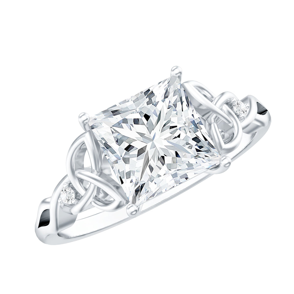 3 Carat Princess Cut Moissanite Solitaire Engagement Celtic Ring