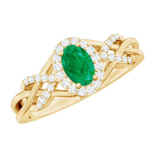 Designer Emerald Oval Engagement Ring with Diamond Halo