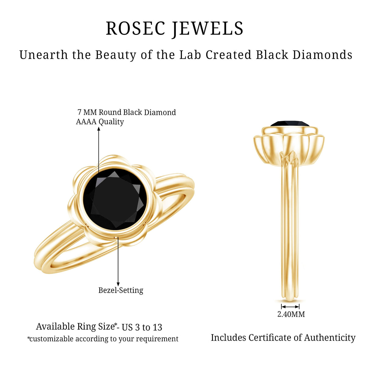 1.6 Carat Lab Grown Black Diamond Flower Engagement Ring