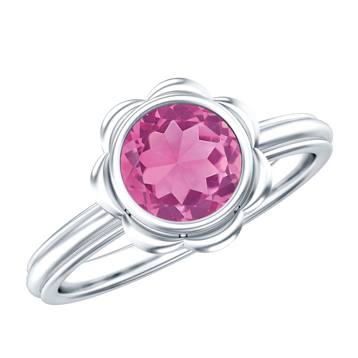 1.2 Carat Round Pink Tourmaline Flower Engagement Ring
