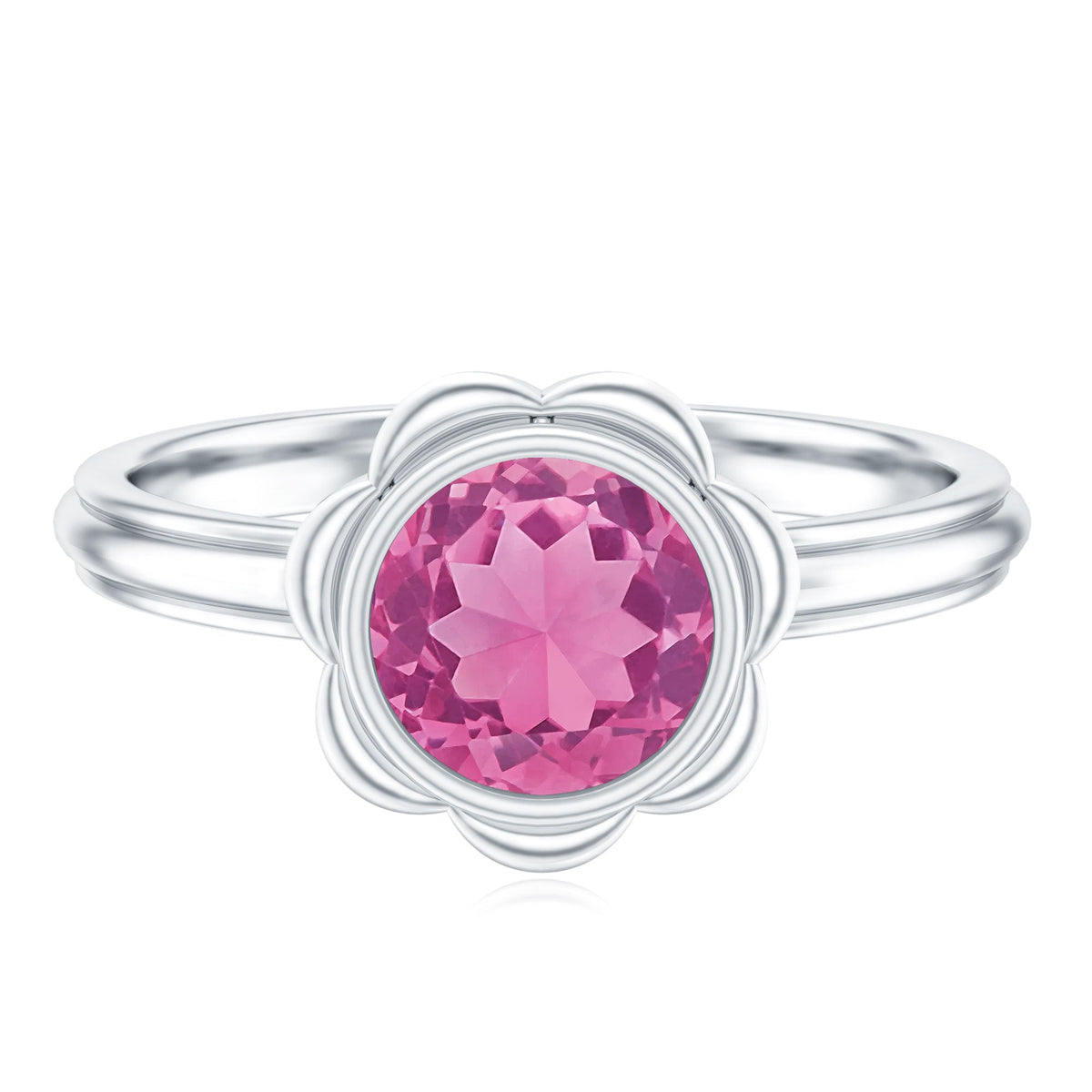 1.2 Carat Round Pink Tourmaline Flower Engagement Ring