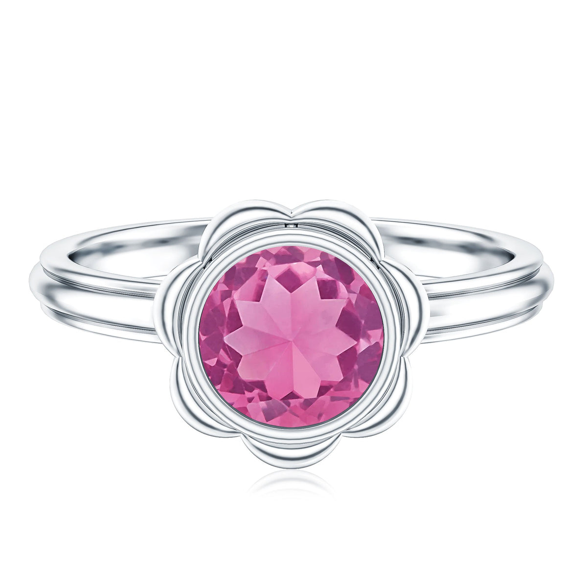 1.2 Carat Round Pink Tourmaline Flower Engagement Ring