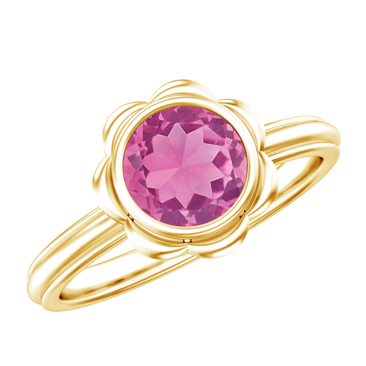 1.2 Carat Round Pink Tourmaline Flower Engagement Ring